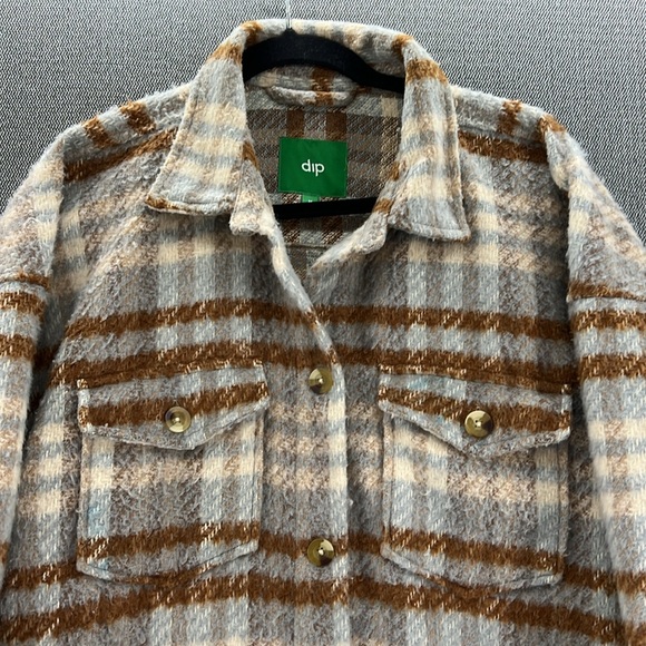 Dip Womens Thick Heavyweight Oversized Fuzzy Flannel Plaid Button Up Coat Size M - Picture 2 of 12